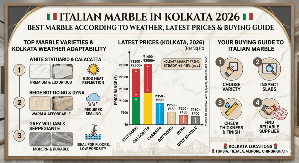 Italian Marble Price in Kolkata 2026 – Best Marble According to Kolkata Weather, Latest Prices & Buying Guide